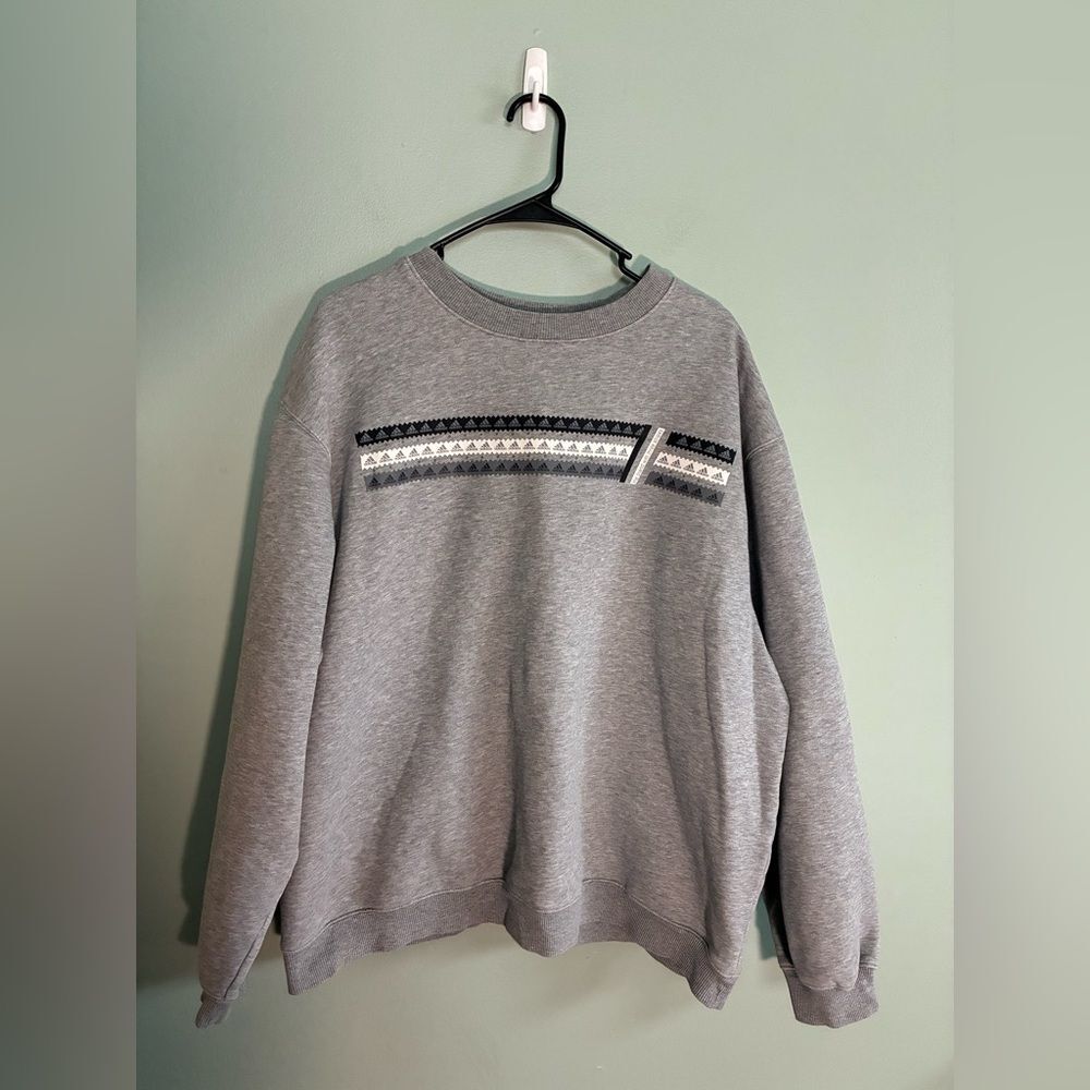 Y2K 2001 VTG Adidas Gray 3 Stripe Patterned Pullover Crewneck Sweatshirt Sz XL